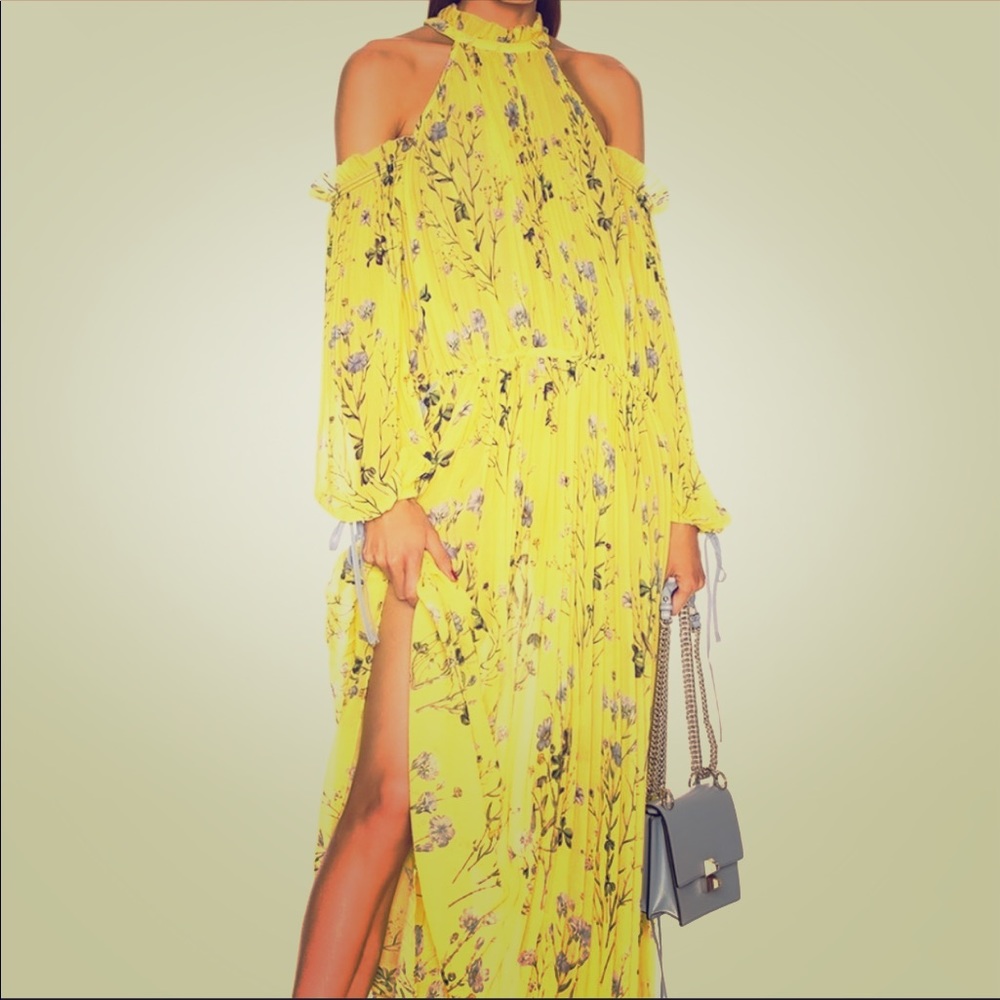 COPY - Self-Portrait pleated yellow floral maxi d…